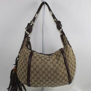 GUCCI Beige/Ebony GG Canvas Techno Horsebit Medium Hobo Bag